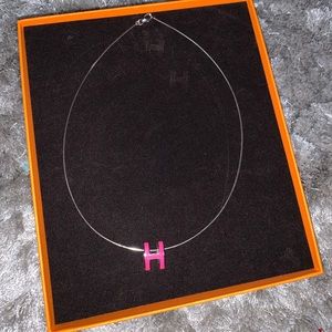 HERMÈS cage d’H pink H cube silver necklace